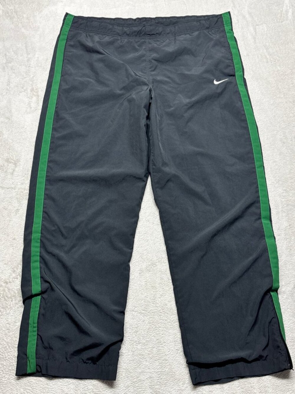 VTG Nike Men’s XL Black Green Stripe Track Pants Lined Ankle Zip EUC